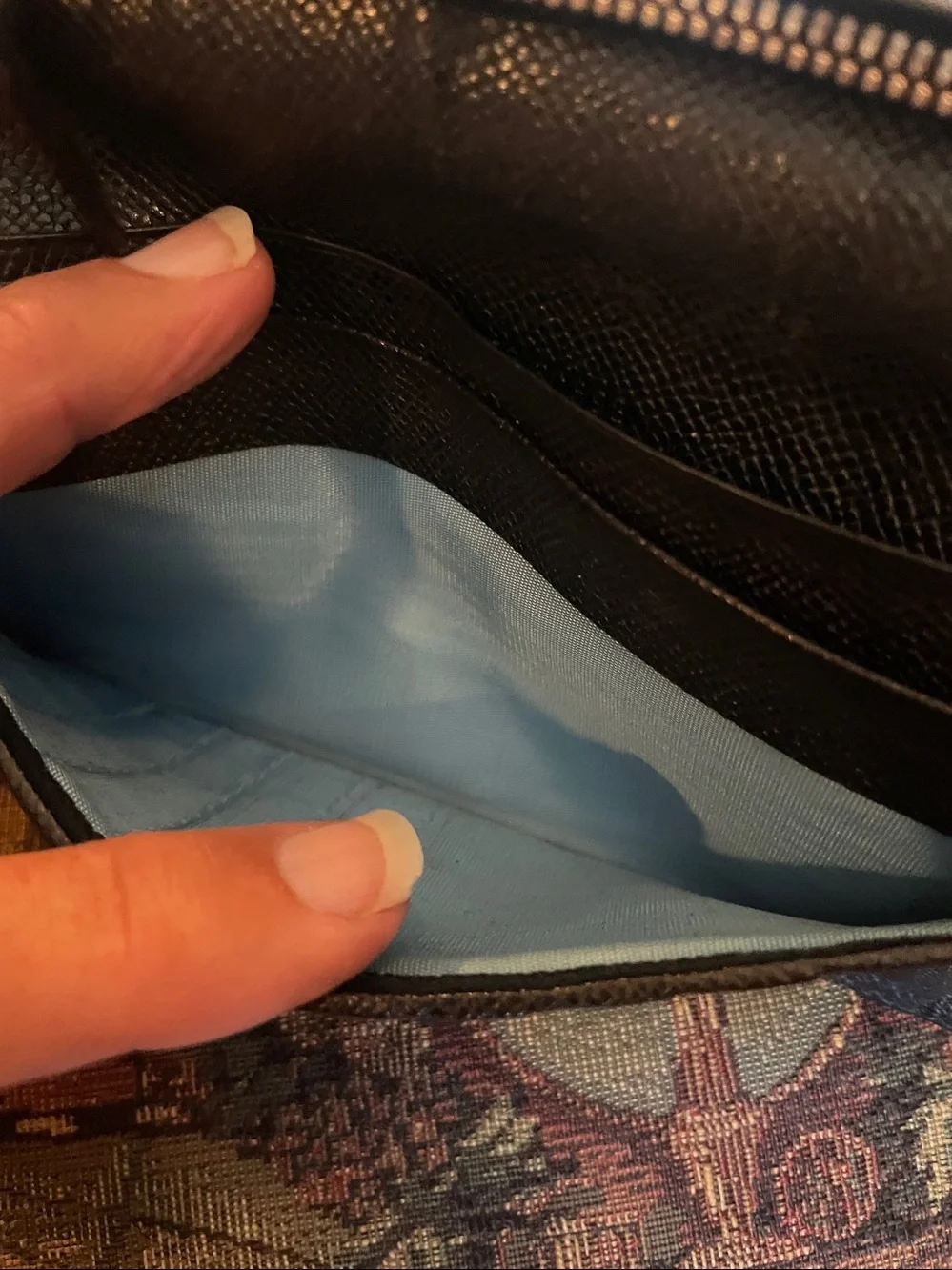 Bvlgari Black Saffiano Leather wallet with blue linings